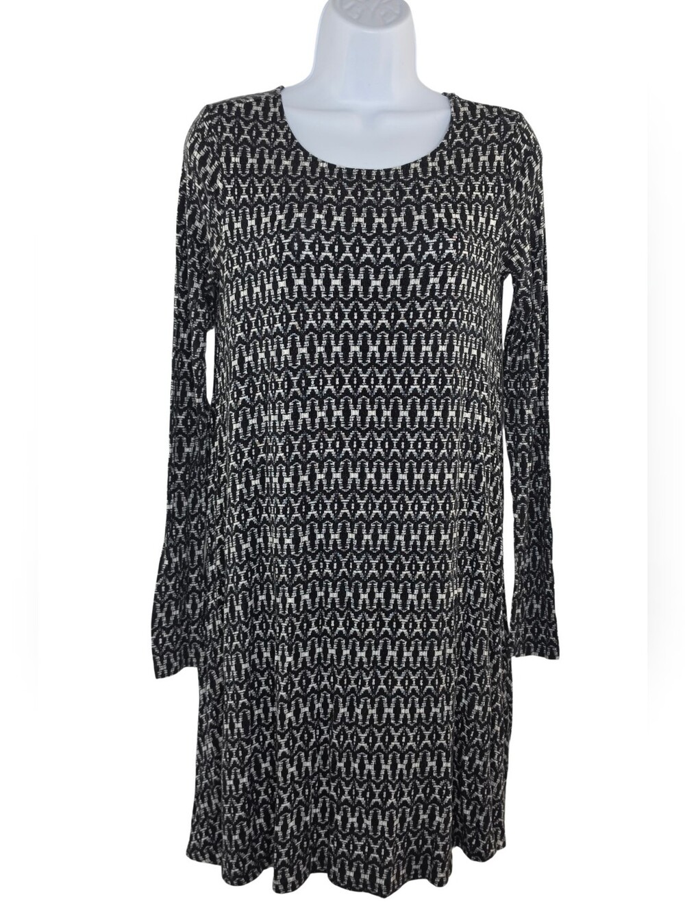 Old Navy S Black & White Geo Long Sleeve Dress 2512-